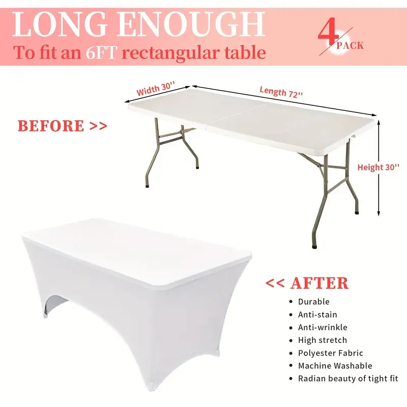 White 4 Pack Spandex Table Cover For 4ft Folding