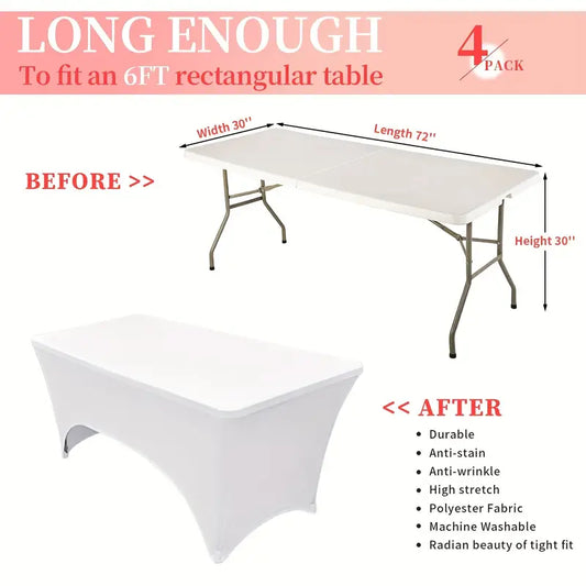White 4 Pack Spandex Table Cover For 4ft Folding