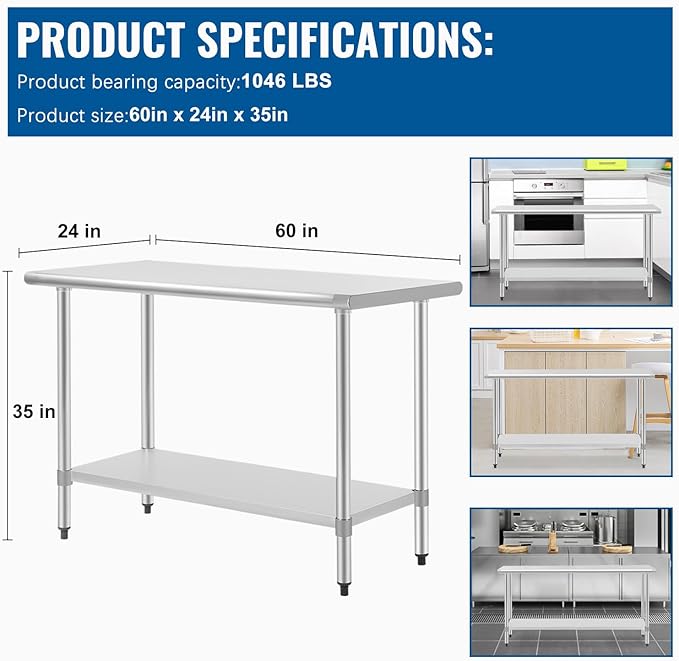 24 x 60 Inch Stainless Steel Work Table