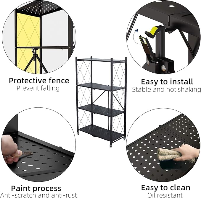 Storage Shelves, 4-Shelf Foldable Metal Shelving Units