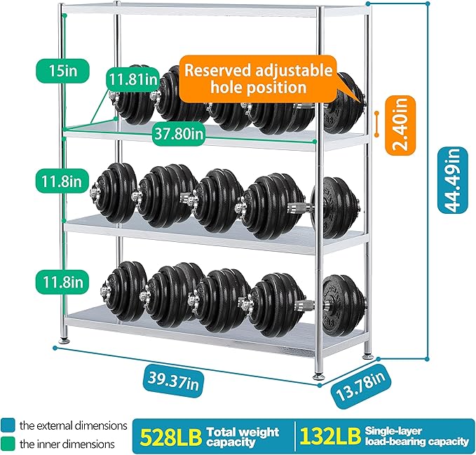 susunnus Stainless Steel Shelves 39.4in-4 Tier