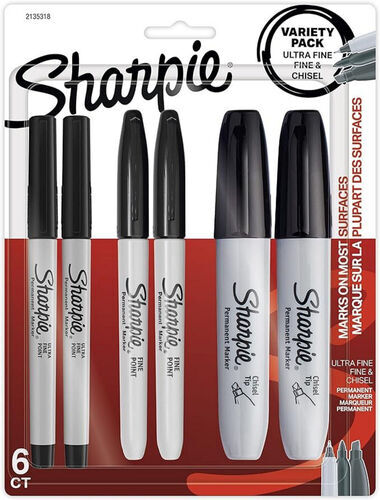 Sharpie Permanent Markers Variety Pack, Black, 6 Count